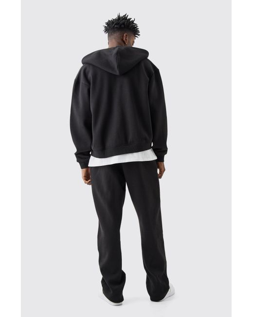 BoohooMAN Black Man Signature Boxy Zip Through Hooded Tracksuit for men