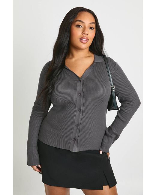 Boohoo Gray Plus Button Down Cardigan