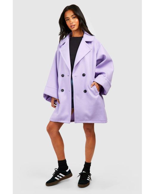 Boohoo Purple Petite Wool Look Oversized Cocoon Coat