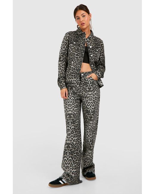 Boohoo Brown Leopard Print Jean Jacket
