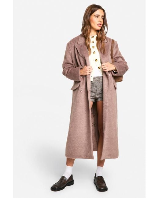 Boohoo Pink Oversized Double Breasted Wool Look Coat