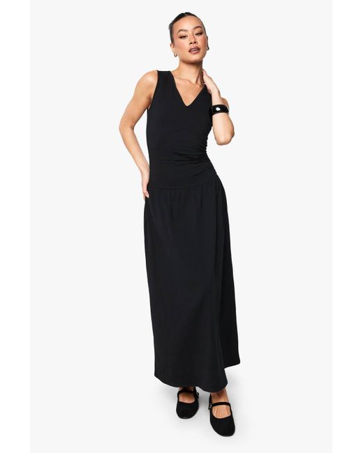 Boohoo Women's Black Tall V Neck Ruched Detail Maxi Dress - coffeafoods.com
