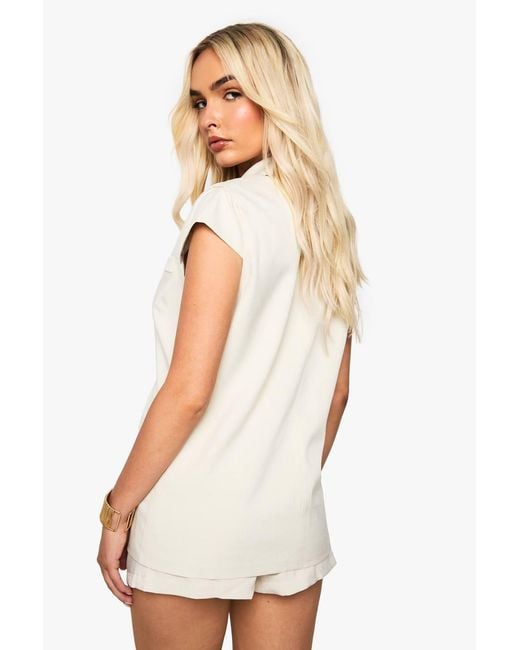 Boohoo White Tortoise Button Cap Sleeve Blazer