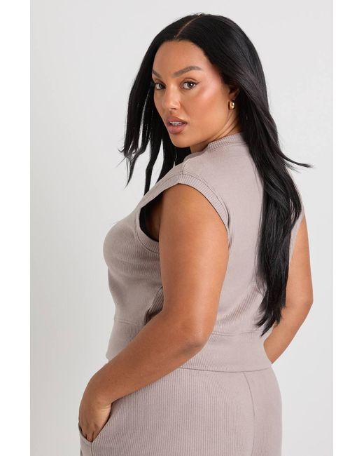 Boohoo Gray Plus Ribbed Button Down Waistcoat