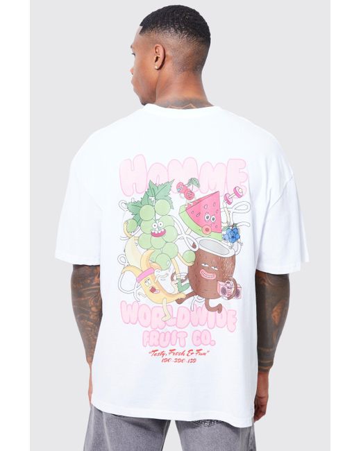 BoohooMAN Oversize T-Shirt mit Fruit Comic Print in Weiß für Herren | Lyst  DE