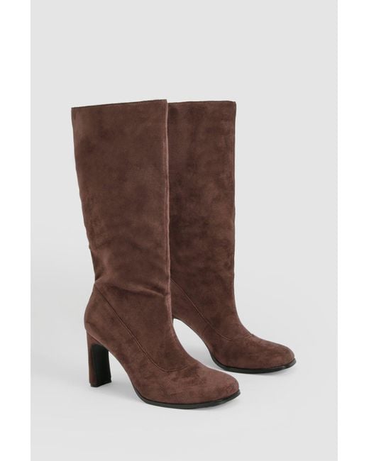 Boohoo Blue Square Toe Knee High Boots