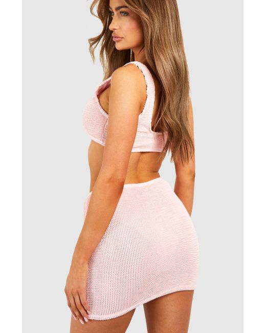 Boohoo Pink Premium Crinkle Swim Mini Skirt