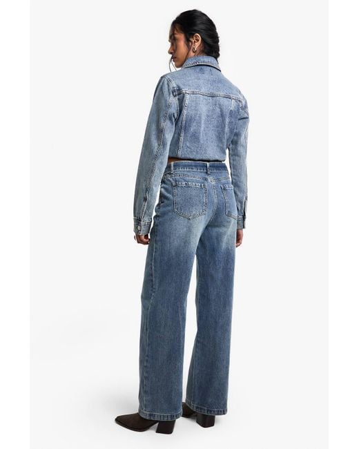 Boohoo Blue Western Buckle Detail Jean