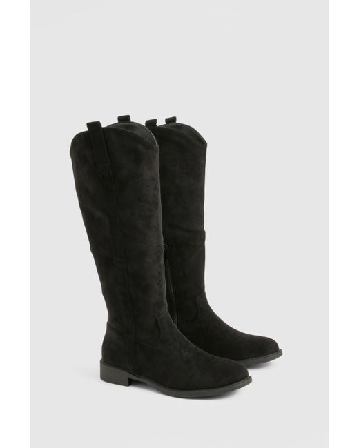 Boohoo Black Western Boot Mid Low Block Heel