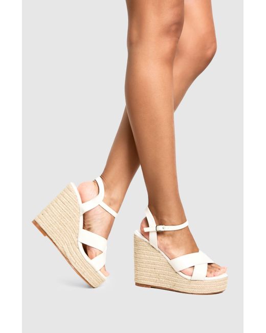 Boohoo White Wide Fit Crossover High Wedges