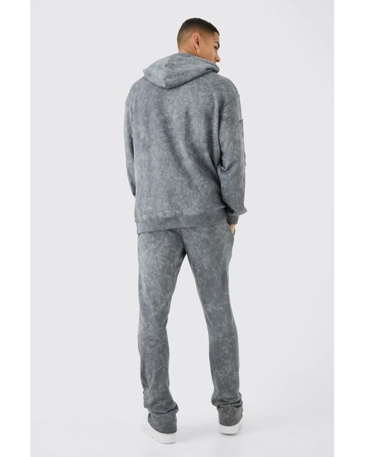 BoohooMAN Gray Oversized Worldwide Raw Edge Applique Flare Tracksuit for men