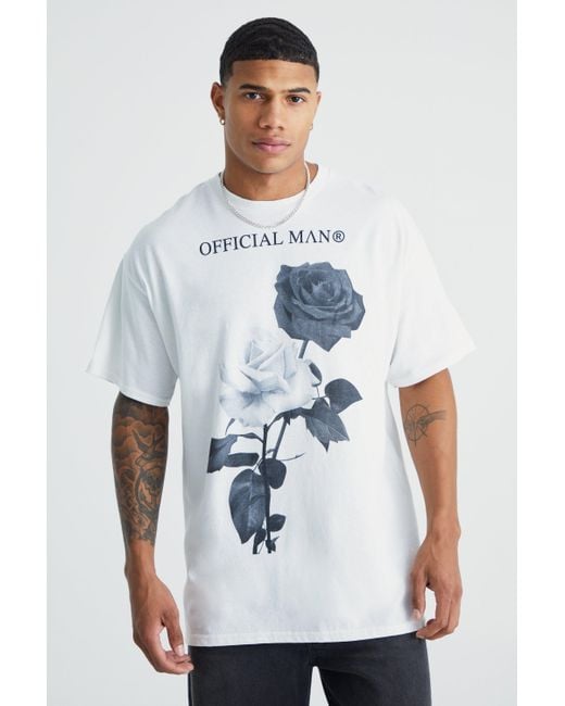 Boohoo White Oversized Rose Graphic T-shirt