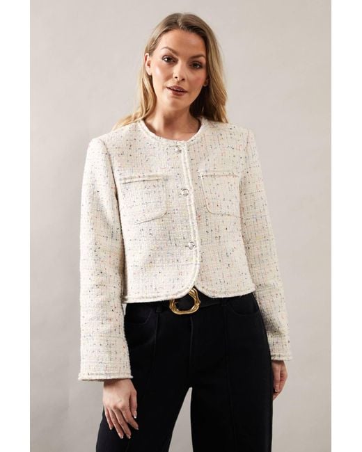 Wallis White Trim Detail Boucle Edge To Edge Jacket