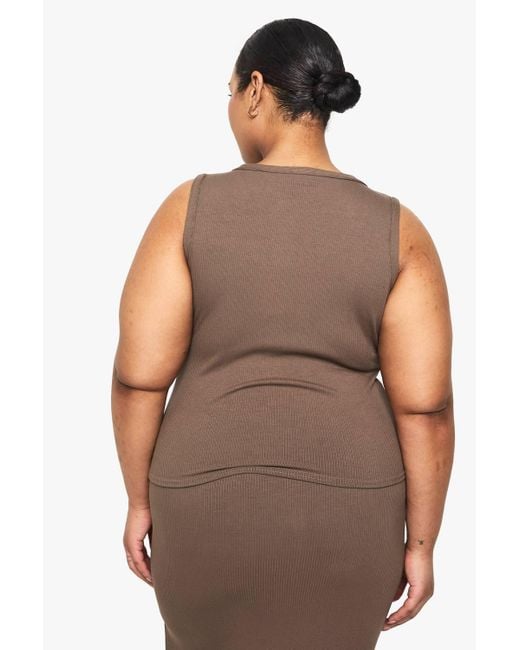 Boohoo Brown Plus Soft Rib Button Down Longline Waistcoat