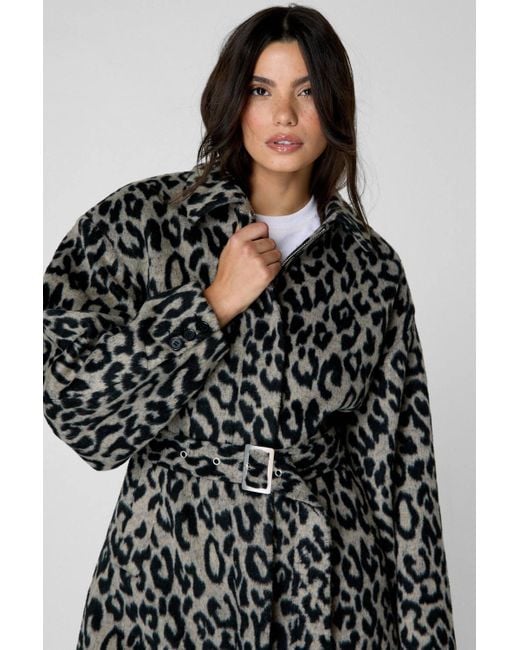 Nasty Gal Blue Wool Blend Animal Tailored Coat