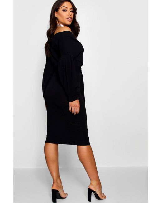 Boohoo Black Off The Shoulder Wrap Midi Dress