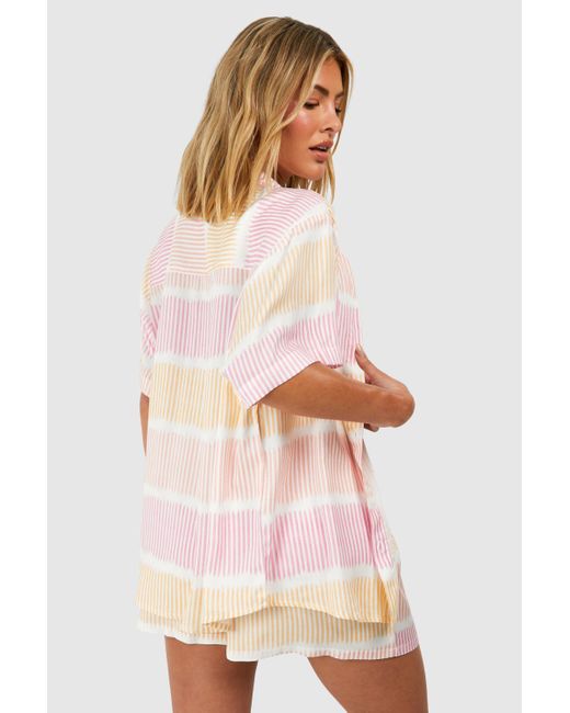 Boohoo Pink Ombre Stripe Shirt And Short Beach Co-ord