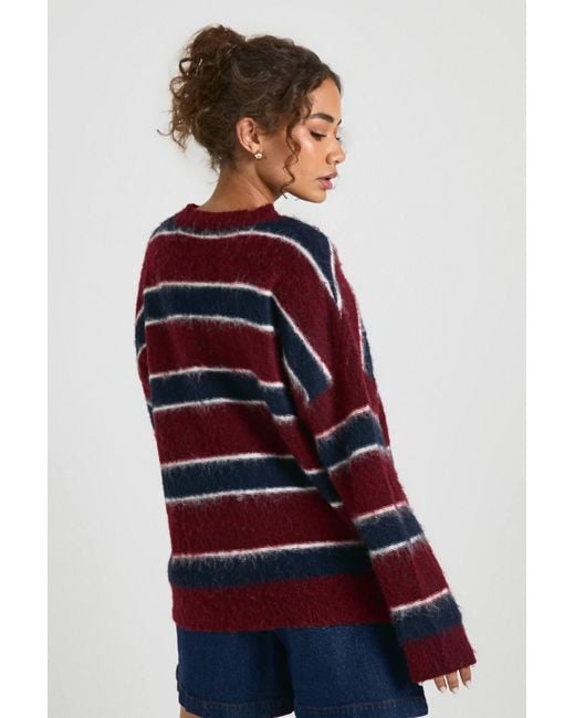 Boohoo Blue Super Soft Stripe Oversized Knitted Sweater