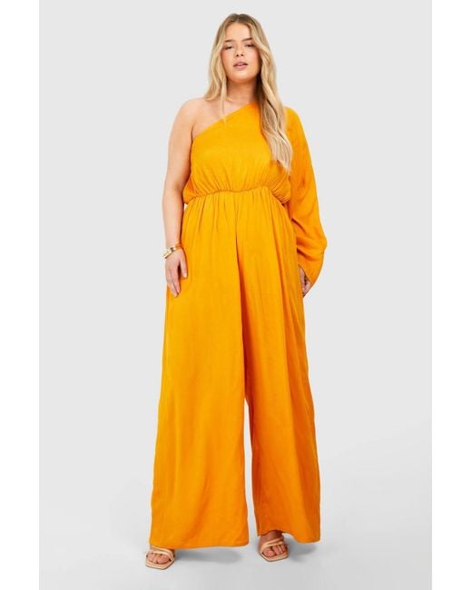 Boohoo Orange Plus Flare Sleeve Cheesecloth Jumpsuit
