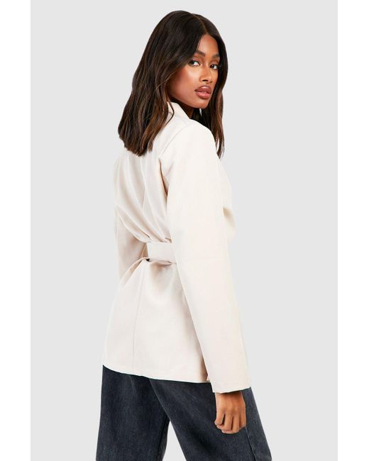 Boohoo Natural Basic Tie Waist Relaxed Fit Blazer