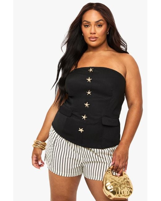 Boohoo Black Plus Tailored Starfish Button Trim Bandeau Waistcoat
