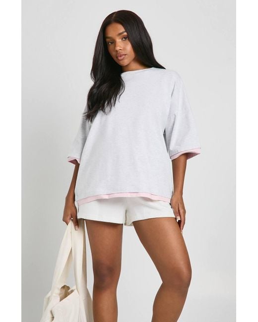 Boohoo White Oversized T-Shirt With Contrast Rib Hem