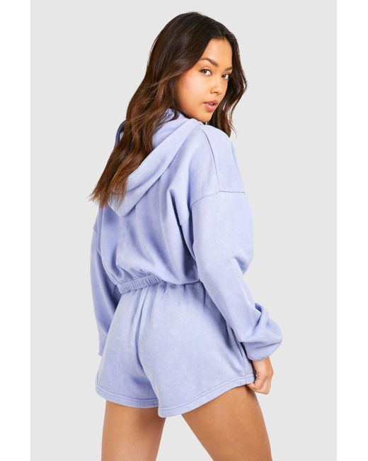 Boohoo Blue Dsgn Studio Washed Zip Through Boxy Fit Hoodie