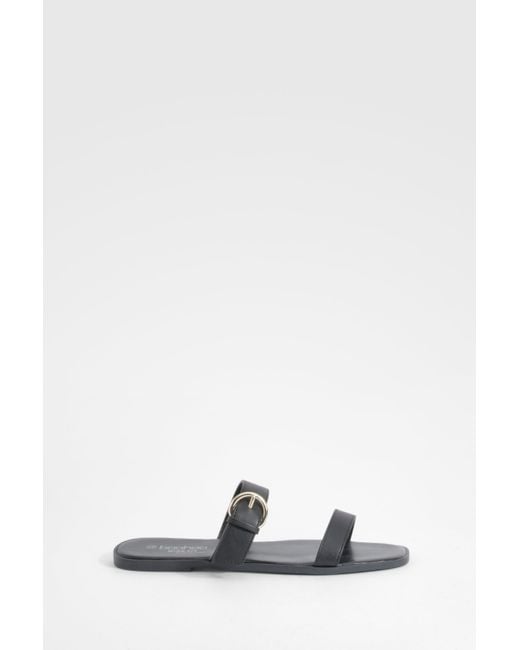 Boohoo White Wide Fit Double Strap Mule Sandals