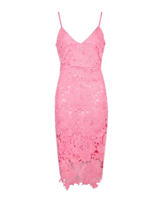 blush pink strappy lace midi dress