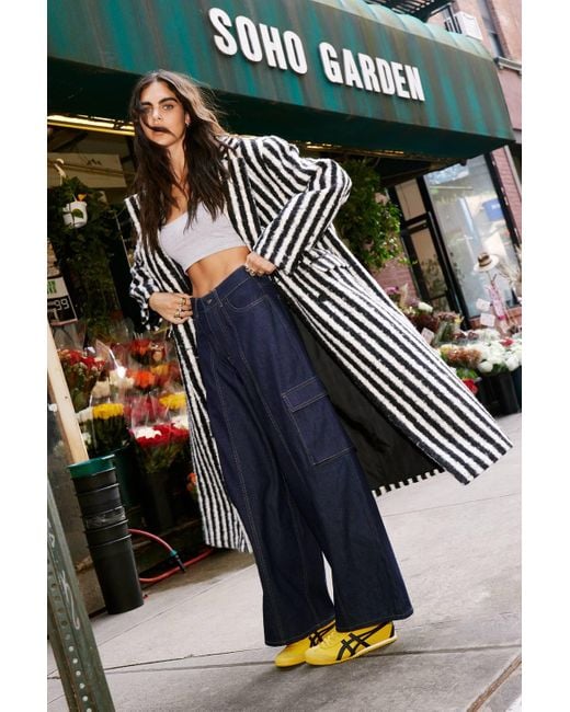Nasty Gal Black Striped Wool Look Coat