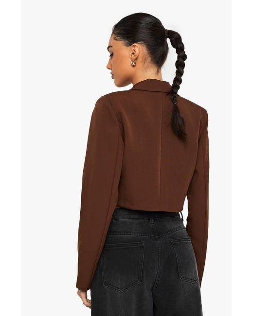 Boohoo Brown Basic Woven Relaxed Fit Crop Blazer