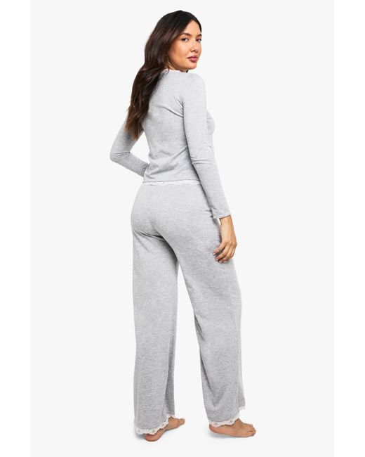 Boohoo White Maternity Long Sleeve Jersey Top & Trouser Pj Set