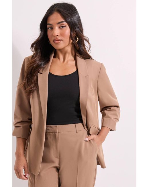 Dorothy Perkins Women's Natural Petite Ruched Sleeve Blazer