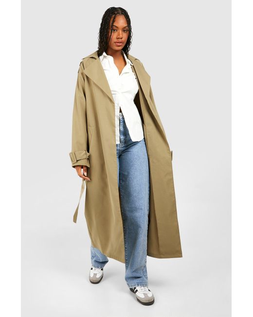 Boohoo Green Tall Woven Oversized Belted Trench Coat