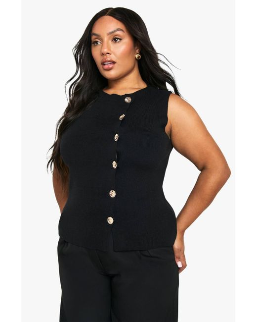 Boohoo Black Plus Asymmetric Button Waistcoat