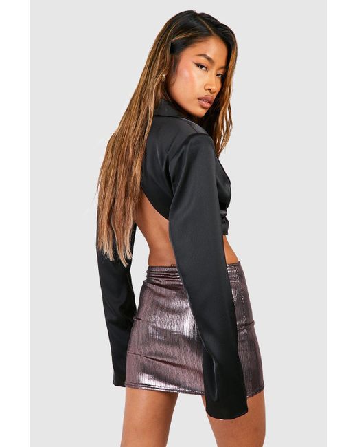 Boohoo Black Metallic Foil Mini Skirt