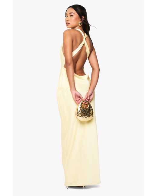 Boohoo Drape Back Satin Maxi Dress in Yellow | Lyst Canada