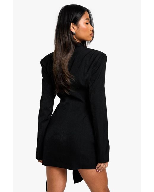 Boohoo Black Tailored Structured Wrap Detail Blazer Dress