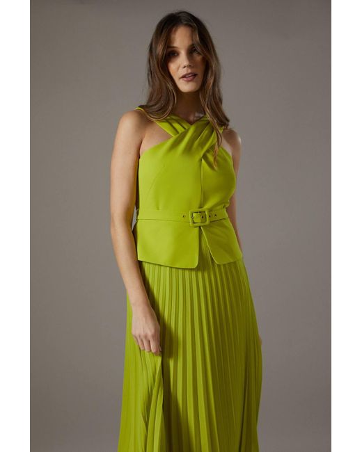 Coast Cross Over Neck Pleated Midi Dress in Green | Lyst