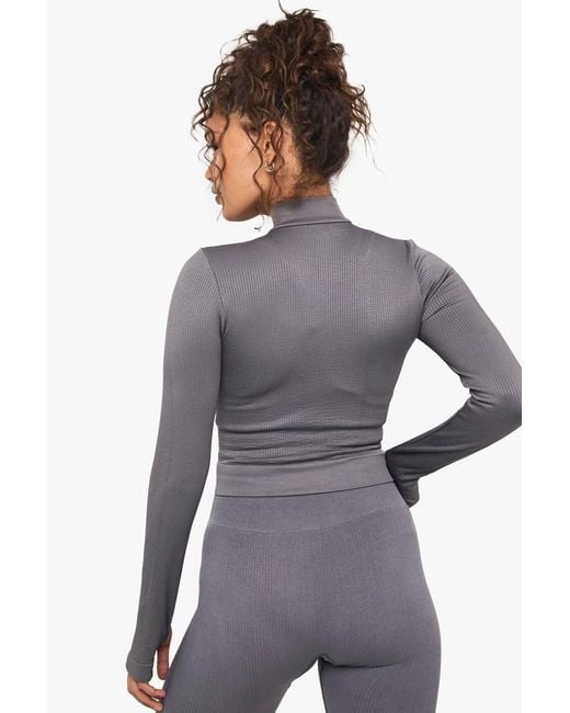 Boohoo Gray Basics Seamless Rib Zip Through Jacket