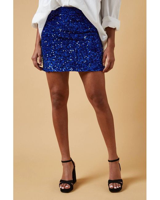 Oasis Blue Velvet Sequin Mini Skirt