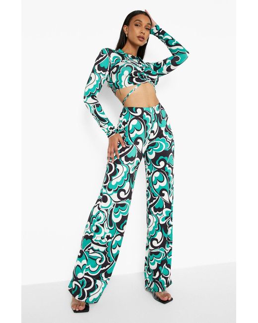 Boohoo Abstract Ruched Shirt And Wide 