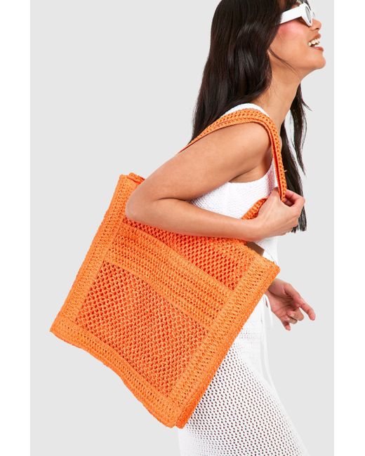 Boohoo Orange Straw Tote Bag