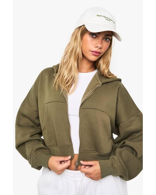 Boohoo Green Boxy Balloon Sleeve Oversized Zip Through Hoodie