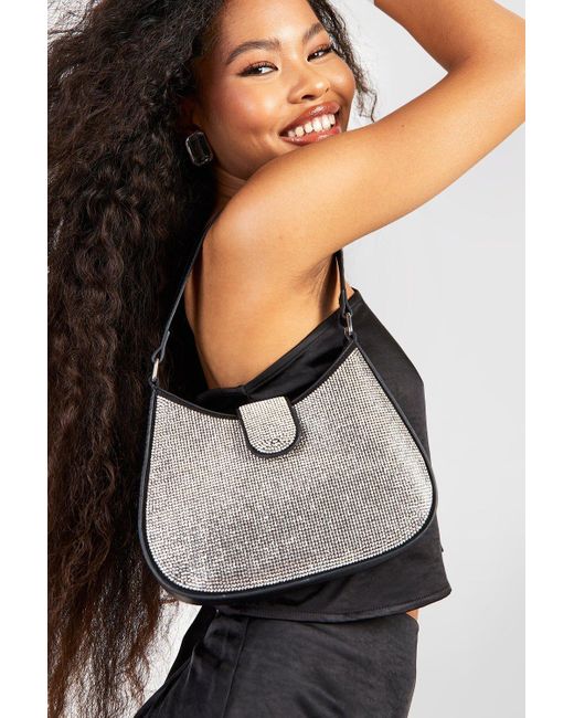 Boohoo Black Sparkle Shoulder Bag