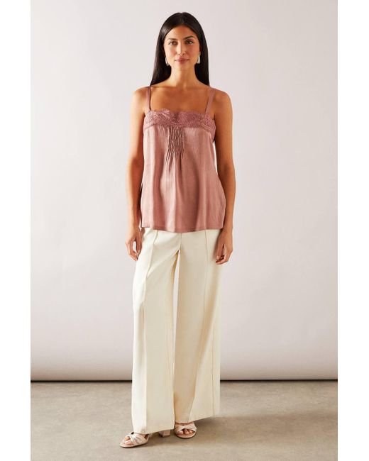 Wallis Pink Crinkle Satin Lace Trim Strappy Top