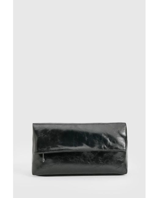Boohoo Black Large Fold Over Clutch Bag
