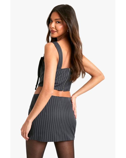 Boohoo Gray Pinstripe Boned Detail Corset