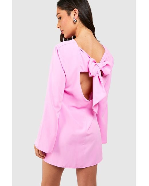 Boohoo Pink Petite Bow Detail Open Back Mini Dress