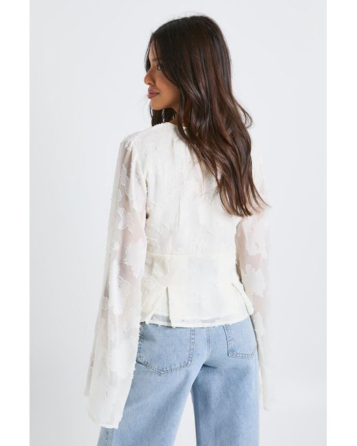Boohoo White Floral Textured Button Down Blouse